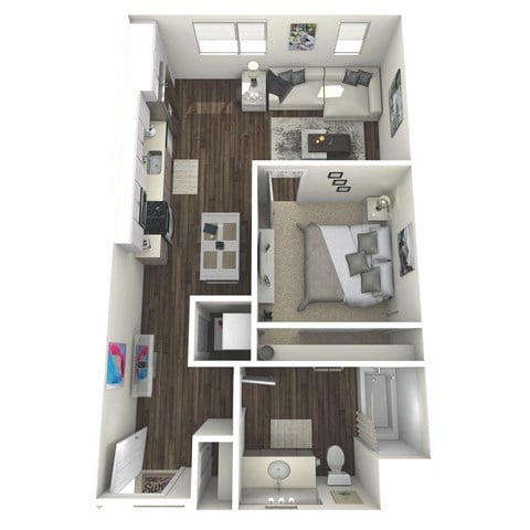 Floor plan for studio, 1 bath, 622 sqft